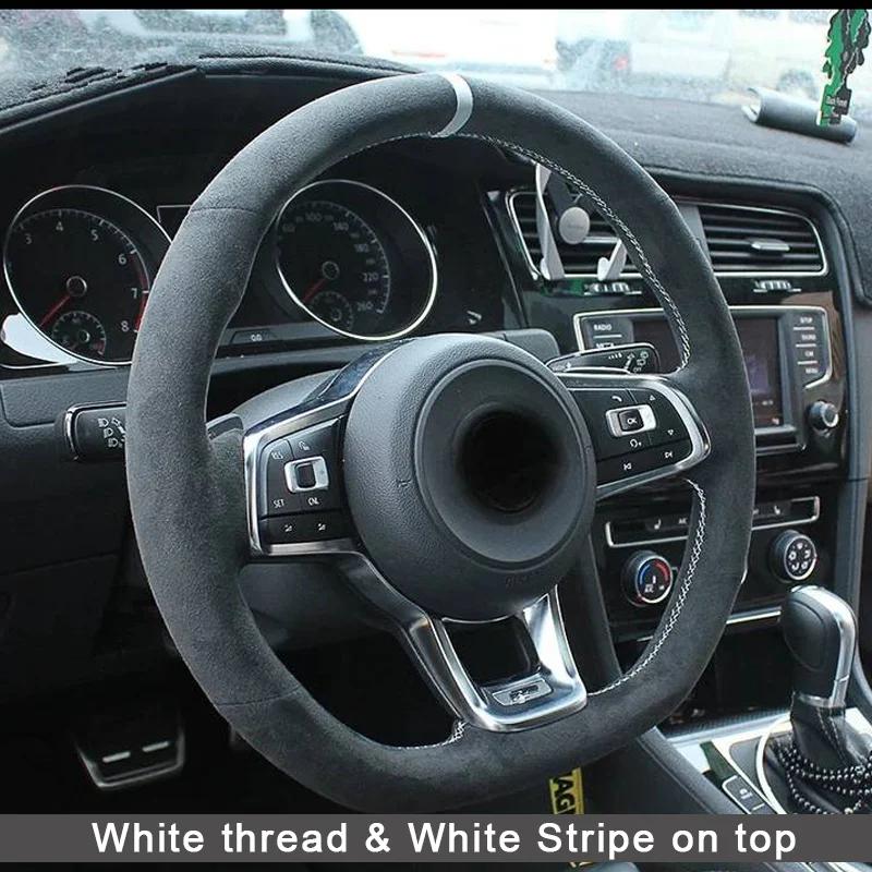 CARDAK Schwarzes Wildleder Leder Auto Lenkradbezug für Volkswagen Golf 7 MK7 GTI R VW Polo Scirocco 2015 2016
