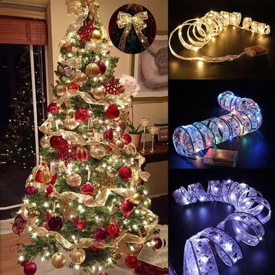 Guirnaldas de luces LED, decoración navideña, adorno para árbol de Navidad, lazos, cadena de luces, Navidad, decoración del hogar