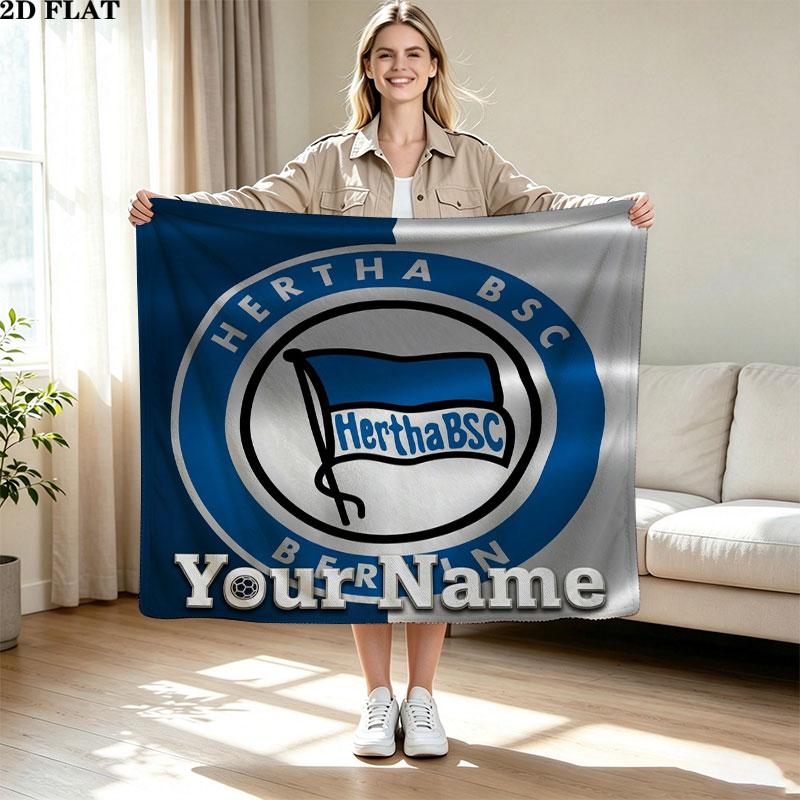 1PC Hertha BSC Custom Name Patterned Flannel Blanket Suitable For All Seasons for Home Decor Warmth and Comfort Gifts Holiday Present