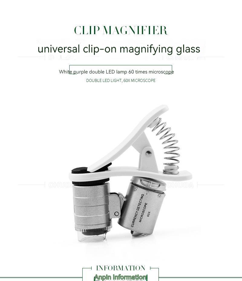 60X Mini Microscope Mobile Phone Microscope Magnifier Universal Clip-On Phone Magnifying Len for Coins Currency