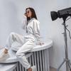 Women Solid Color Loose Long Sleeve Hooded Jumpsuit V Neck Wide Leg Pants Suit Autumn Winter Casual Outfit