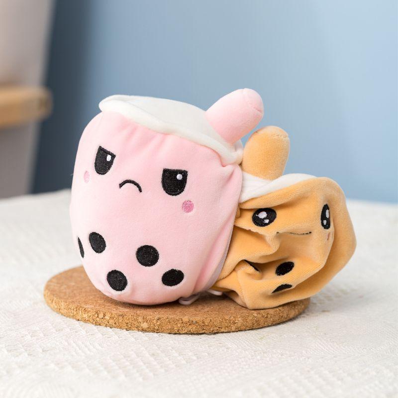 Cozy Reversible Secret Pouch Boba Plushie Bubble Tea Milk Stuffed Toy For Kids