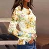 Women's Fashion Casual Slit Hem Round Neck Long Sleeve Loose Printed T-Shirt Ladies Top