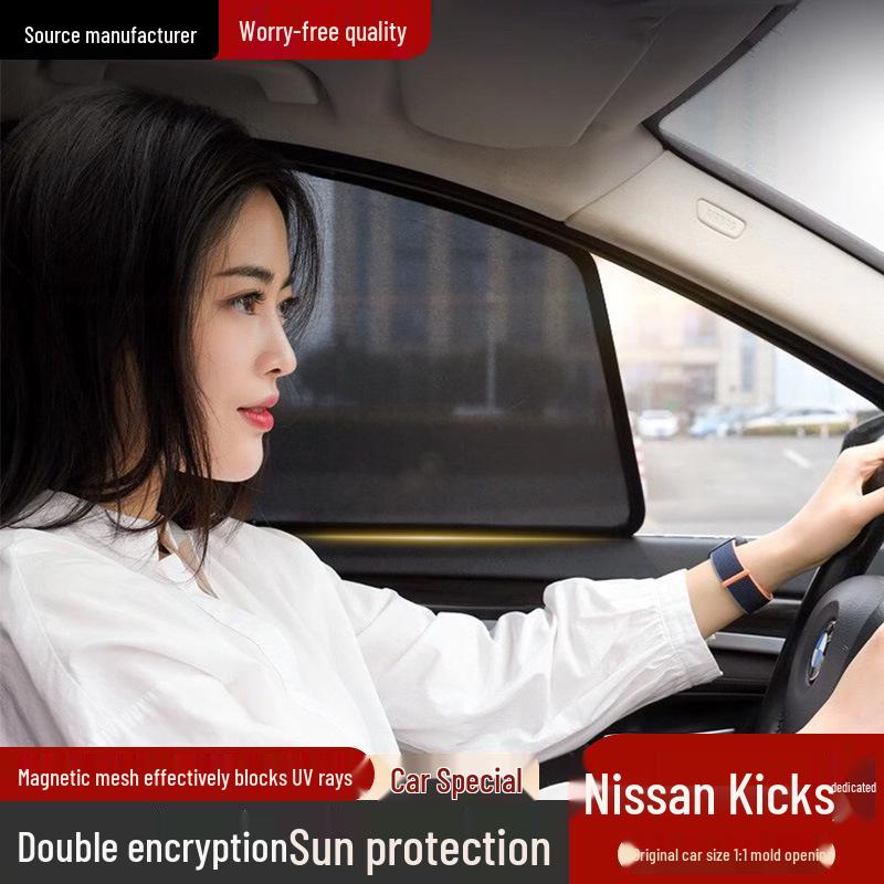 Magnetic Mesh Sunshade for Nissan Kicks Side Windows - UV Protection