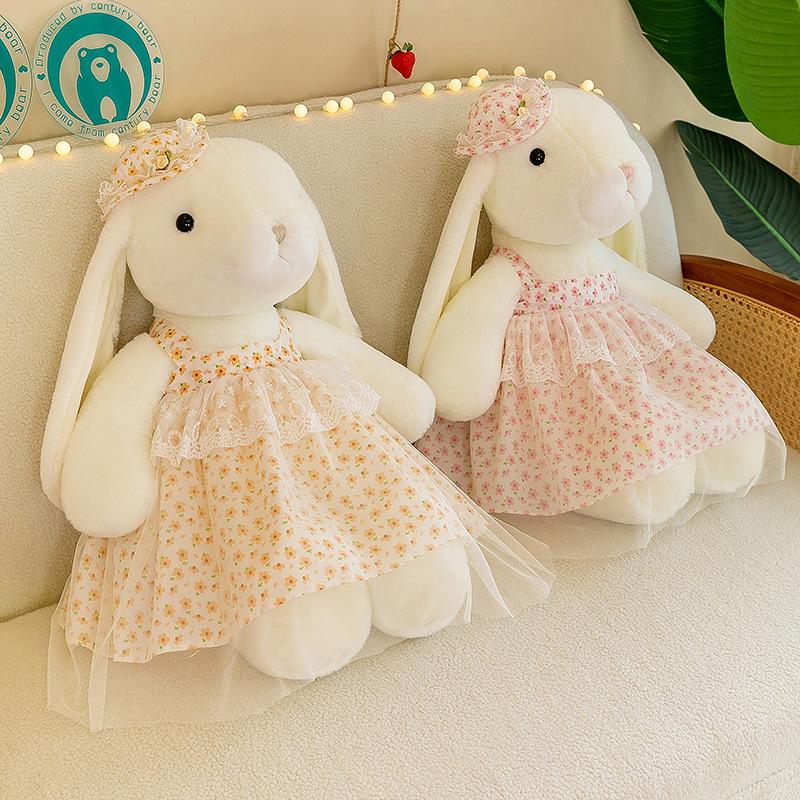 Floral Girls Dress Rabbit Plush Toy Cute Lop Ear Bunny Doll Kids Gift Home Decor
