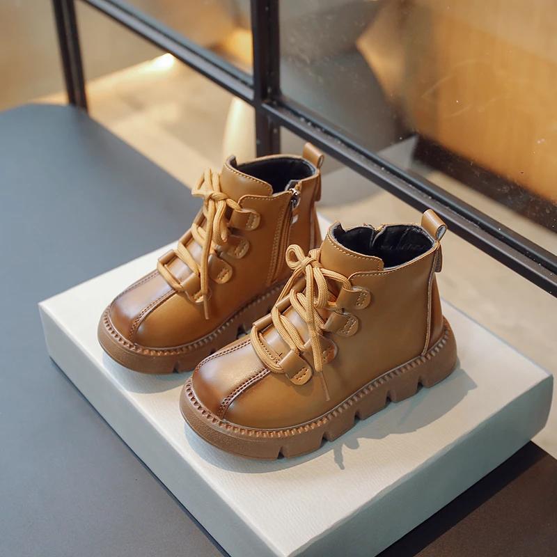 2024 Children Short Boots for Girls Winter New Fashion Korean Style Soft Bottom Anti-slippery British Versatile Leather Shoes