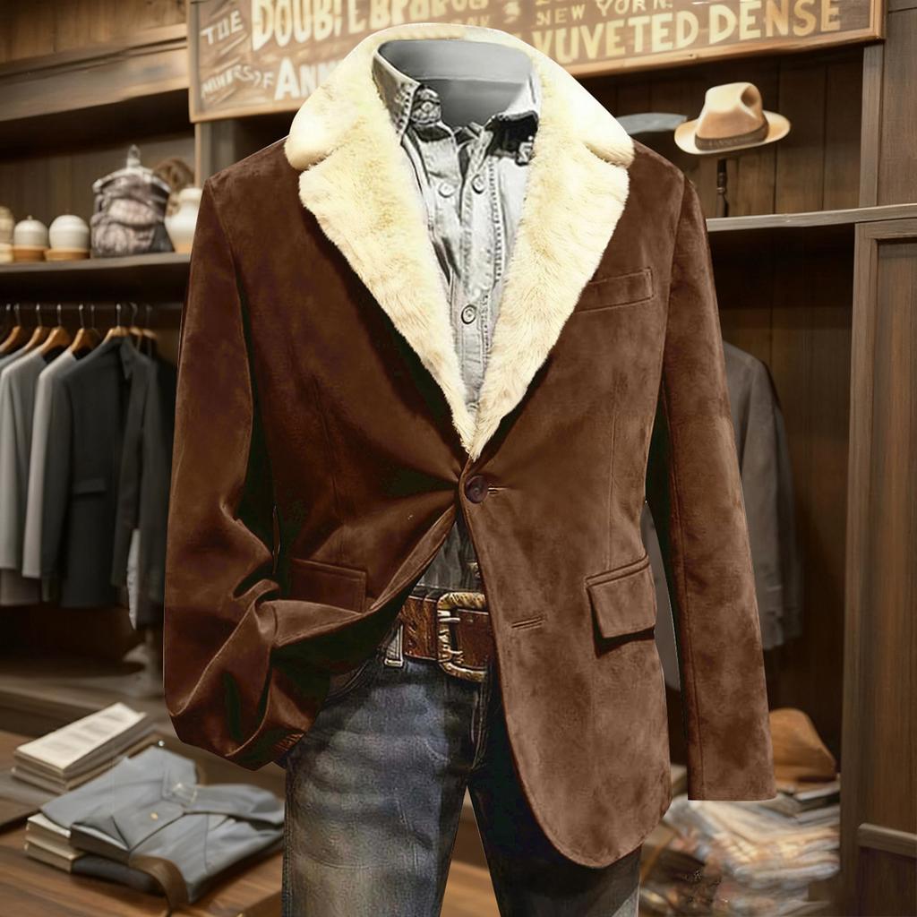 Men's Color Corduroy Warm Pocket Suit Jacket Cardigan Men's Casual Suit