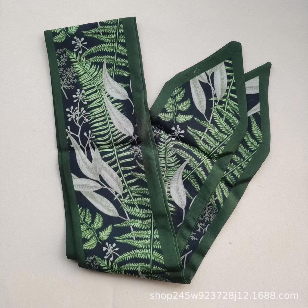 Small White And Tender Green Silk Scarf For Women, Thin Streamer, Headband, Hair Tie, Bag Decoration Long
