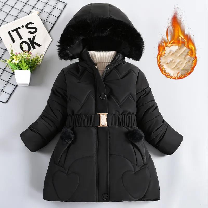 Girls Winter Thicken Keep Warm Jacket Hooded Zipper Fur Collar Outerwear Children Clothing
