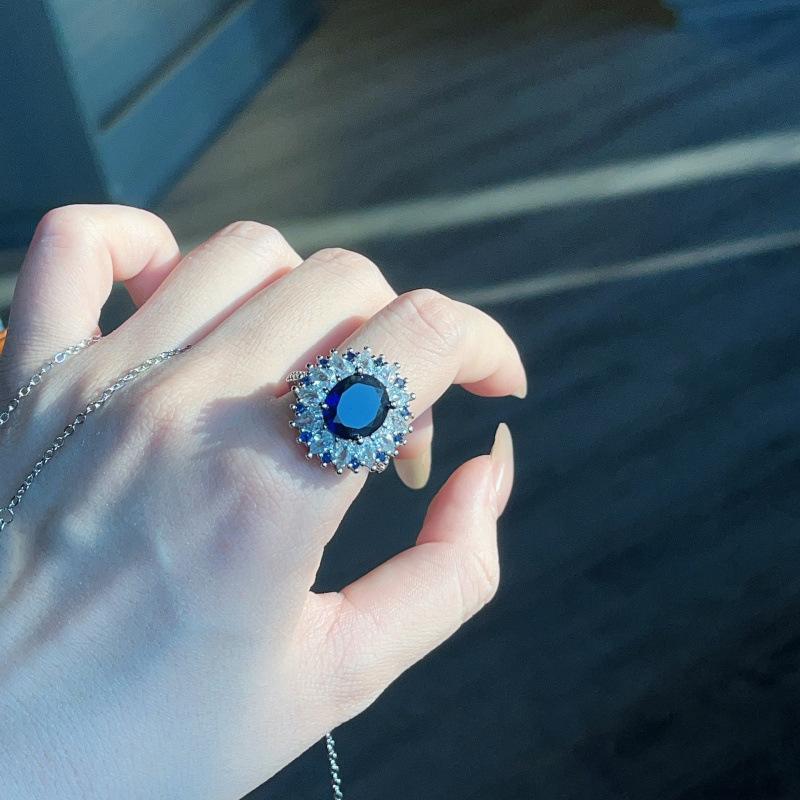 

Hot Pop Simulation Jewelry High Jewelry Blue Stud Earrings Necklace Three-Piece Set