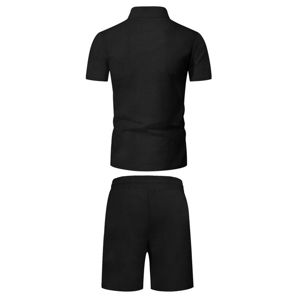 Men'S Casual Suit Button Collar Short Sleeved Shorts Set