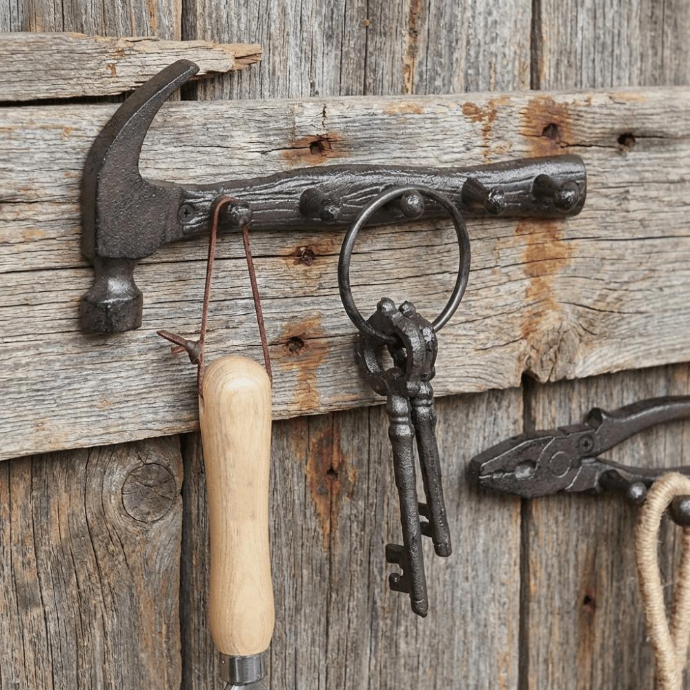 Rustic Wall-Mounted Decor Shelf DIY Plier Shape Key Holder Dual-Purpose Hooks Craftsmen