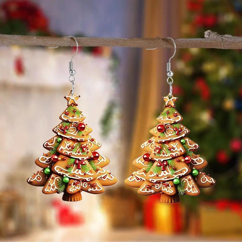 CAOSHI Newly Designed Christmas Pendant Earrings for Women Chic Cartoon Cookie Christmas Tree Design Delicate Gifts Accessories