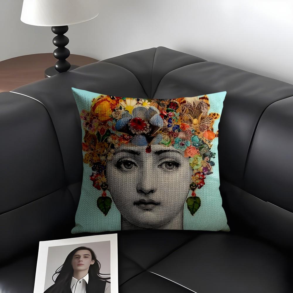 Abstract Women Simple Art Cushion Cover Natural Linen Organic Fabric DoubleSided Printing Sofa Home Decor Gift Pillow Case
