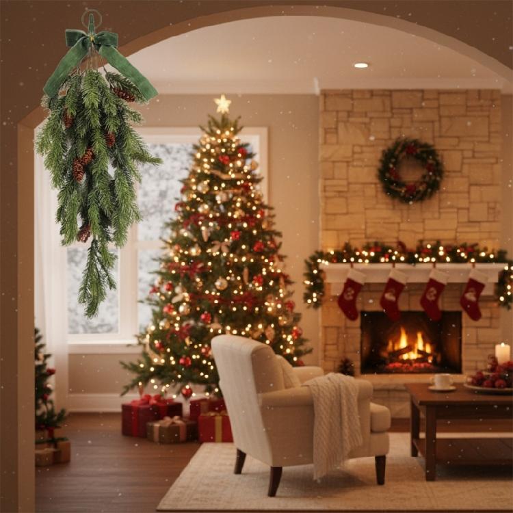 Realistic Plastic Pine Needle Hanging Ornament Christmas Plant Decoration For Door Mantels Staircase Wall Holiday Party
