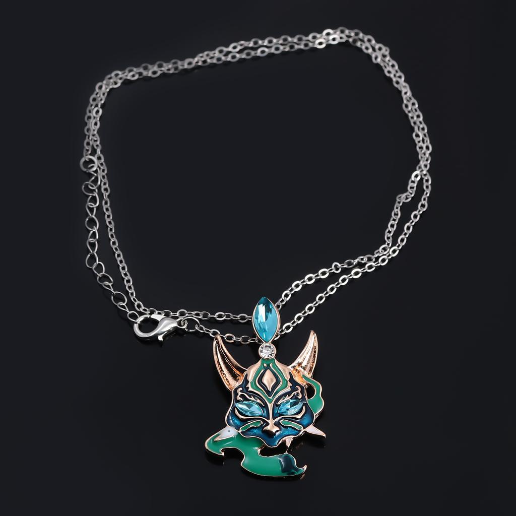 Anime Games Genshin Impact Xiao Cosplay Necklace Key Chain Unisex Punk Mask Pendant Choker Jewelry Accessories