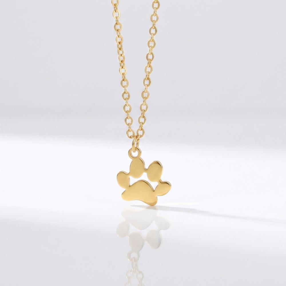 Adorable Cartoon Cat Paw Print Pendant Necklace - Stainless Steel Collarbone Jewelry for Women