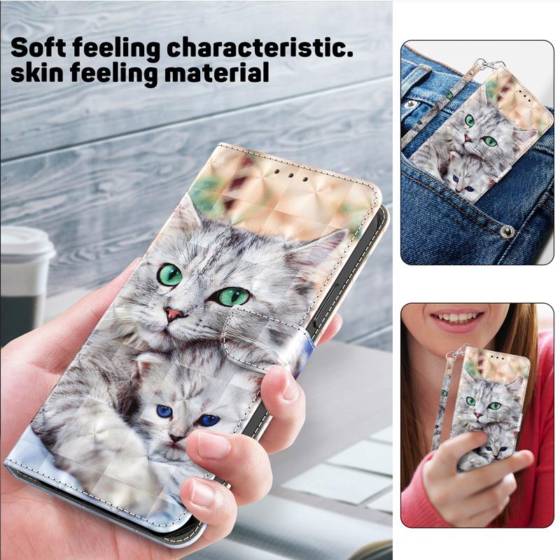 For Redmi 14C 14R 13C 12C 11 10C 10A A4 A3 A2 A1 Plus Note 14 13 Pro Plus 4G/5G 3D Cat and Dog Flower Magnetic Flip Leather Case