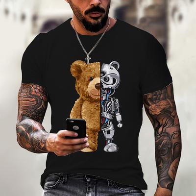 3D Real Printed Men's Domineering and Cool Bear Print Pattern Casual Clothing
