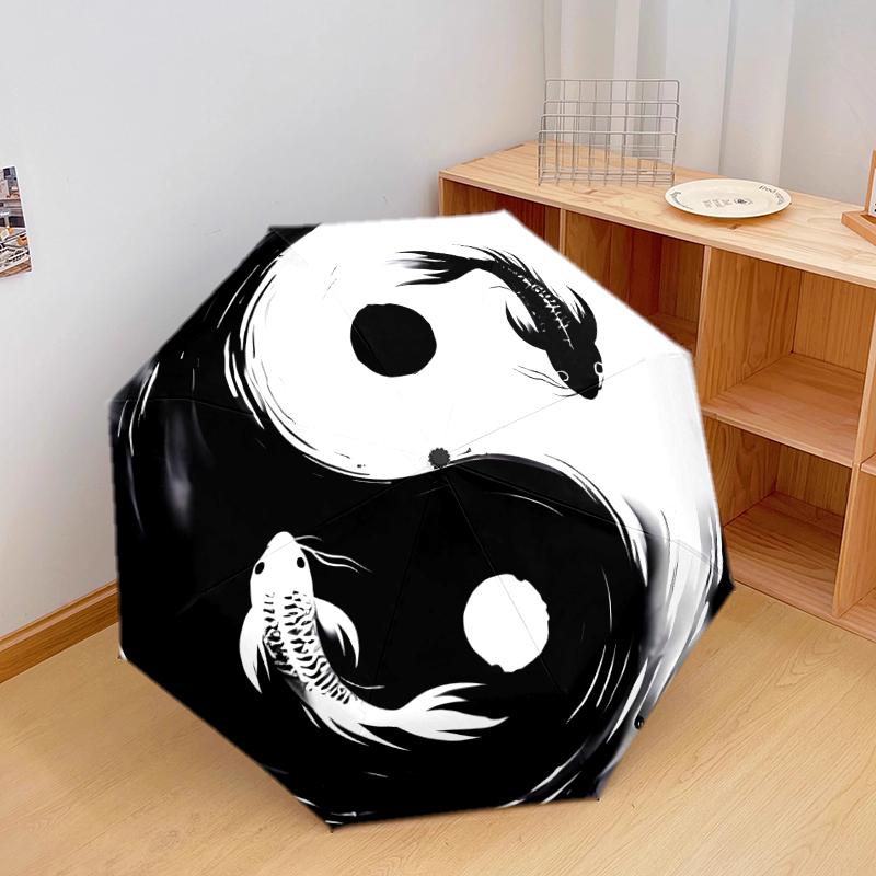 1 st Automatiskt Fällbart Paraply - Yin Yang Svart och Vitt Mönster, Bärbar & Hopfällbar Design med 8 Revben, Julklappar Födelsedagspresenter