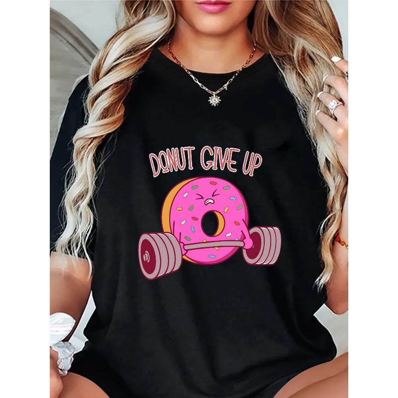 

Women s Fashion Casual Sporty Style—Pink Donut Deadlift, 1pc Fruit Food Short Sleeve—Breathable, Sweat-Wicking, Lightweight, 4XL чорний