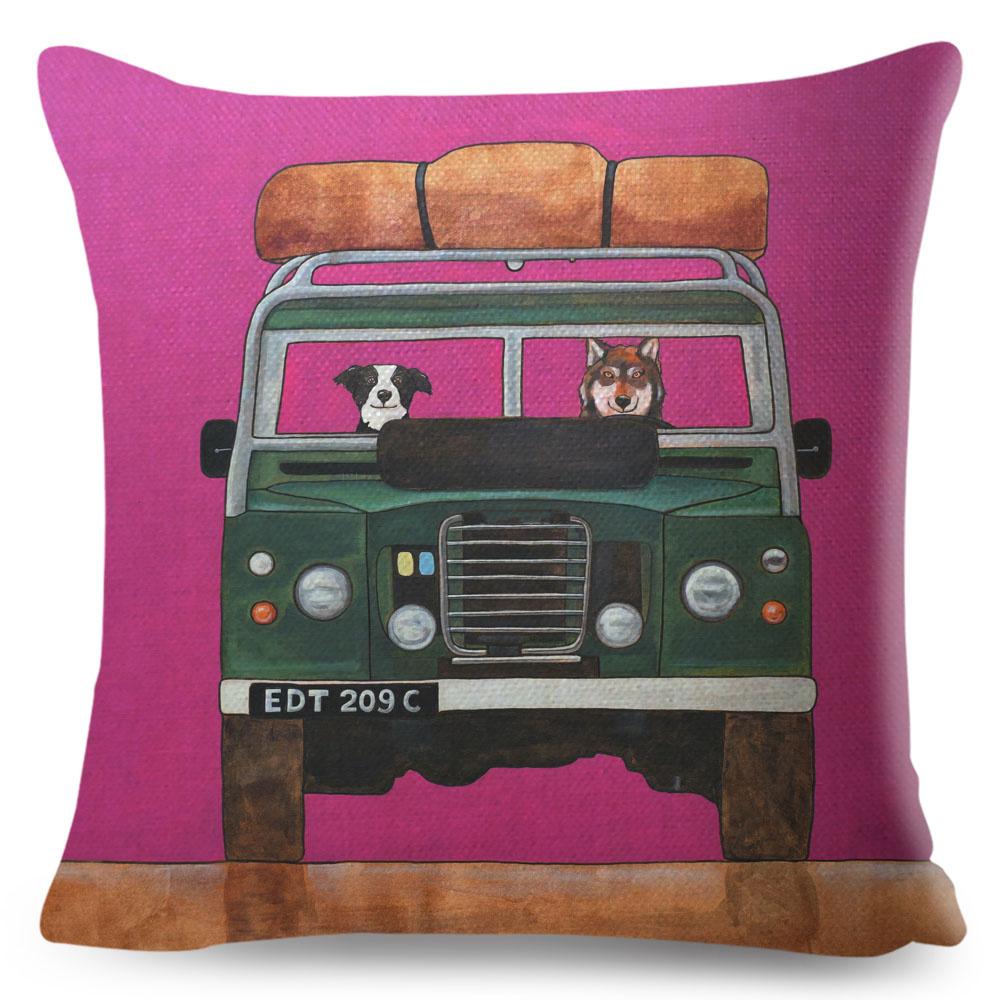 Colorful Cartoon Driving Dog Cushion Cover Decor Lovely Pet Animal Pillowcase Polyester Pillow Case for Sofa Home Car xcm