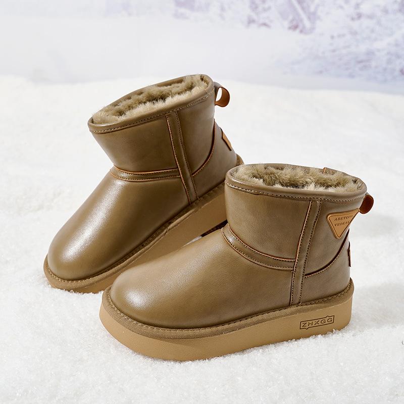 Women's Large Size Soft Sole Heightening Winter Warm One Foot Stirrup Fur One Anti-slip Snow Boots Plush Lined Ankle Boots Outdoor Sports Cotton Boots