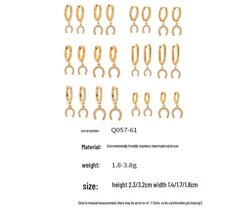 Oumaijia Diamond Horseshoe Buckle Ear Cuffs: Trendy Stainless Steel Earrings