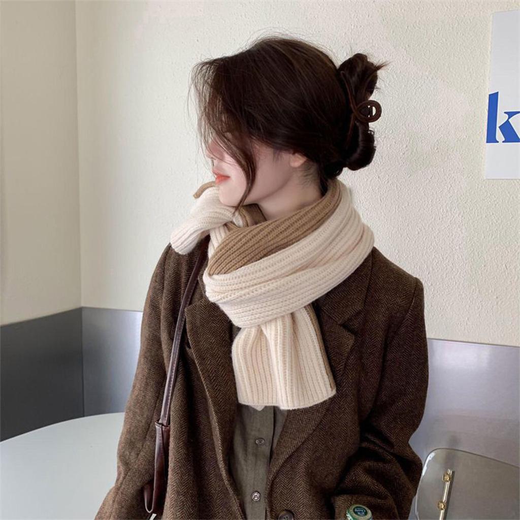New Warm Knitted Short Scarf For Women Girls Autumn Winter Soft Cross Patchwork Colors Scarves Lady Warmer Neck Protection