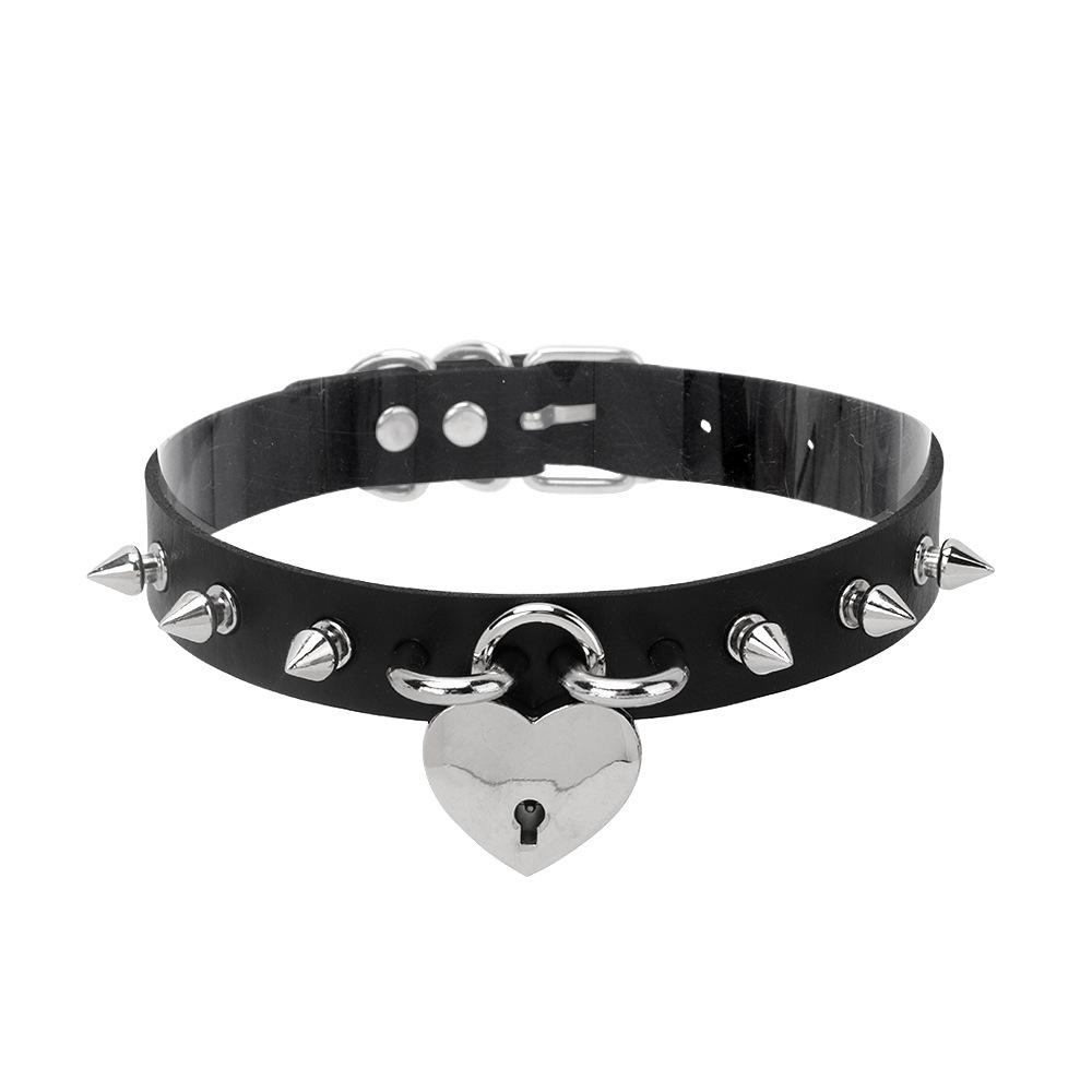 Black Punk Heart Leather Choker, Harajuku Dark Heart Clavicle Neck Band