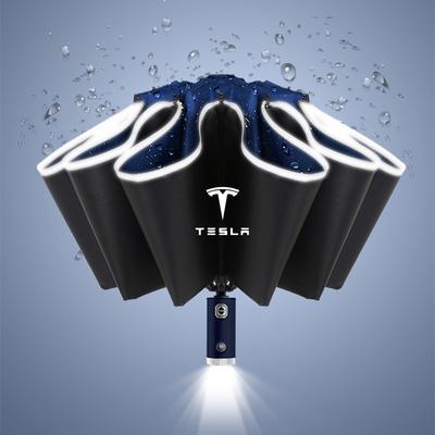 Volautomatische UV-Paraplu Met LED-Zaklamp Reflecterende Strip Omgekeerde Paraplu's Voor tesla model 3 S X Y accessoires