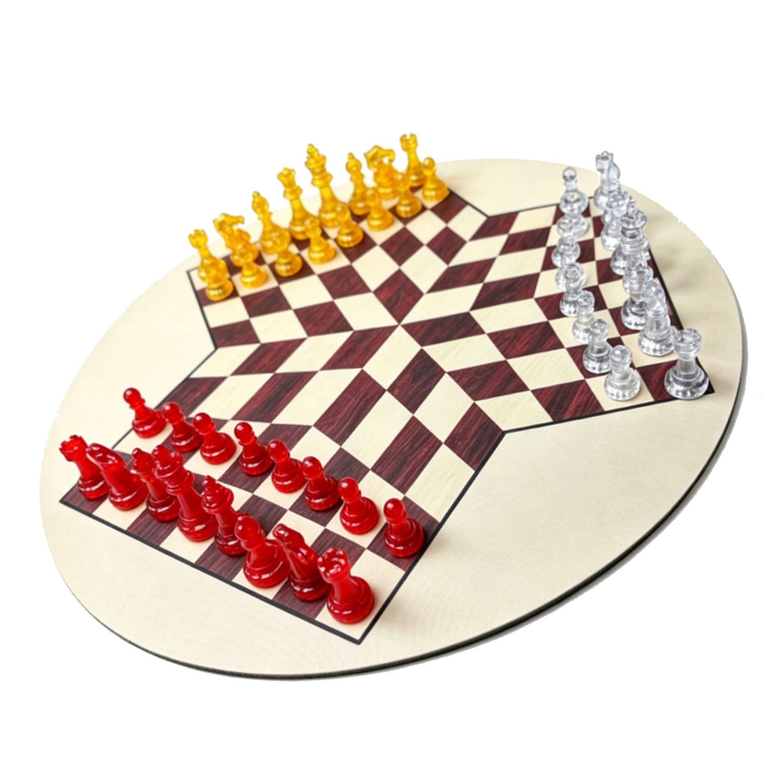 Dreispieler Schachspiel Tragbares Internationales Schachbrett Kunststoffschachfiguren Klassisches Brettspiel Familienspiel Strategie beige