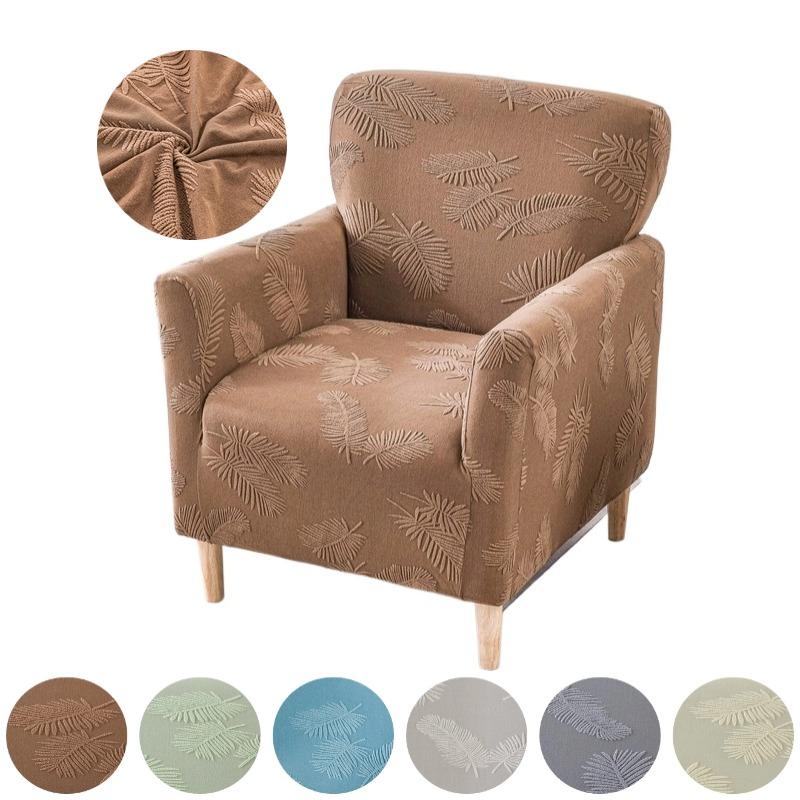 Nordic Leaves Jacquard Club Sofa Cover Living Room Elastic Tub Armchair Cover Stretch Single Sofa Slipcover Bar Counter Hotel