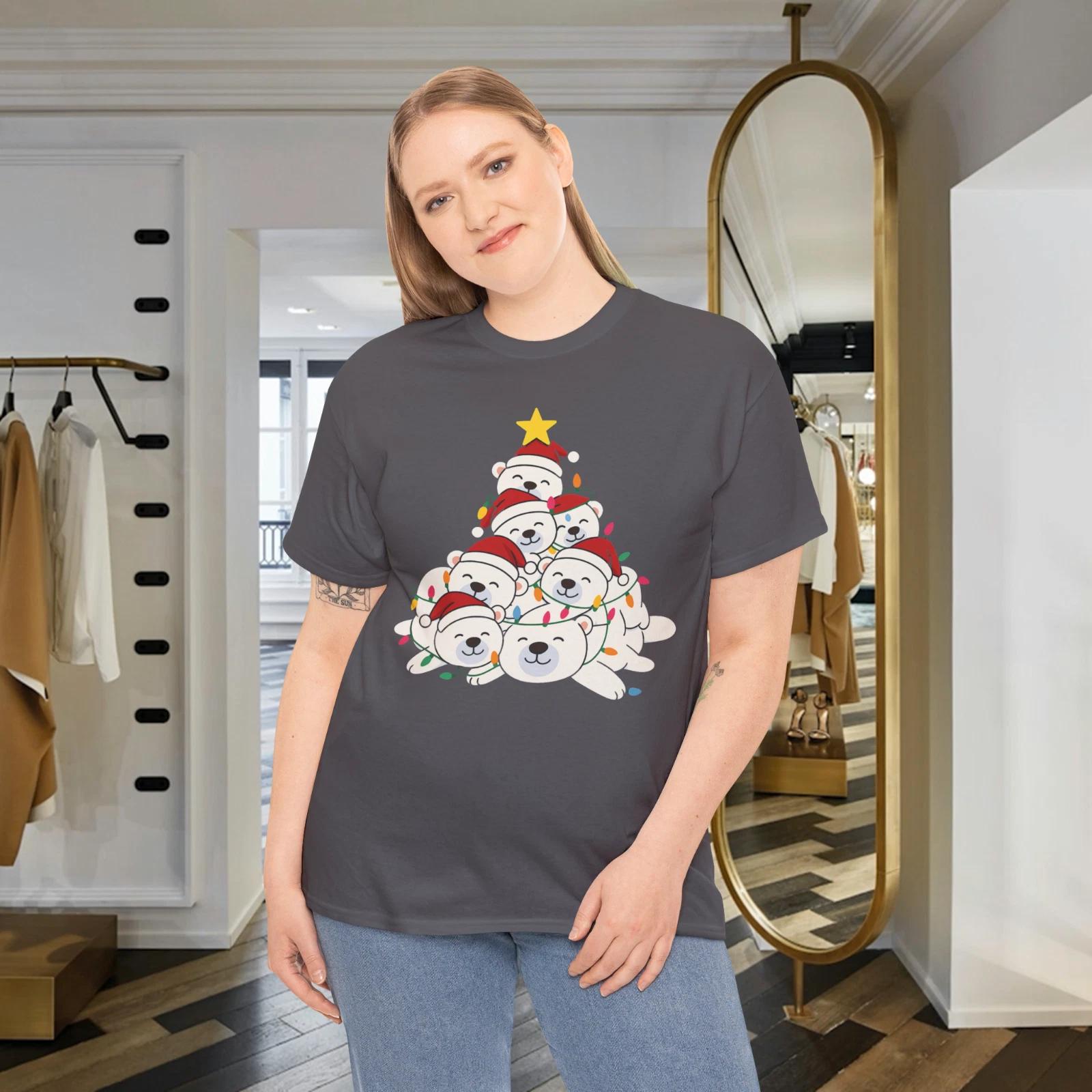 Funny Polar Bear Christmas Tree Cute Holiday Animal T-Shirt S