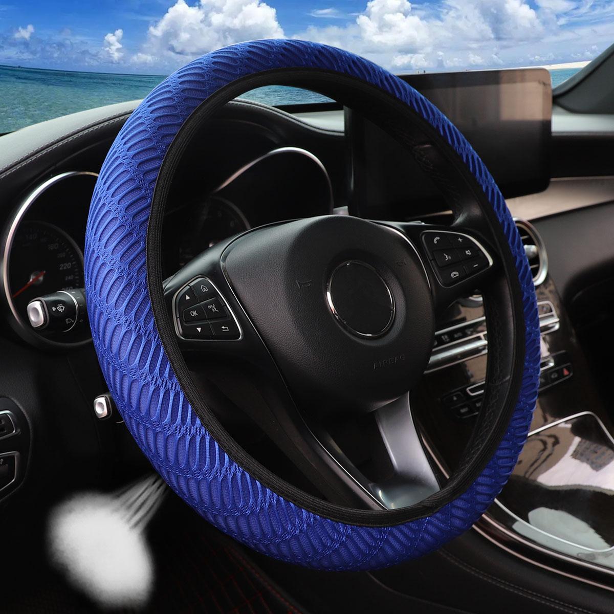 

3D Grid Fabric Car Steering Wheel Cover 14.5-15 Inches Breathable Comfortable Automotive Accessory without Inner Ring синий