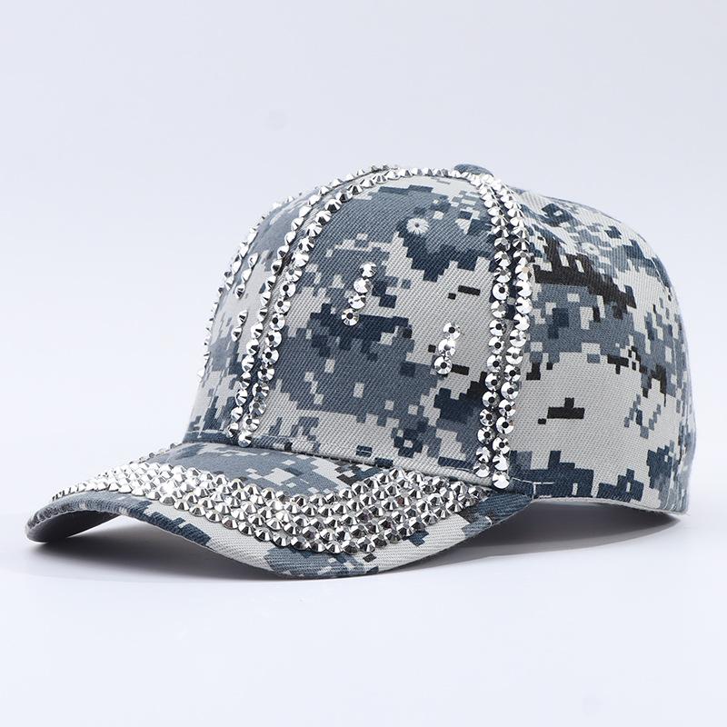 Camouflage baseball cap women's European and American fashion rivets hot diamond military training cap spot