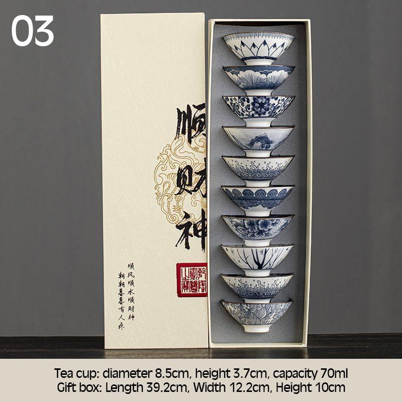 

10 Pcs/Set Blue And White Porcelain Tea Bowls Small Ceramic Kung Fu Teacups Vintage Single Master Cup With Gift Box Teaware Set 70ML