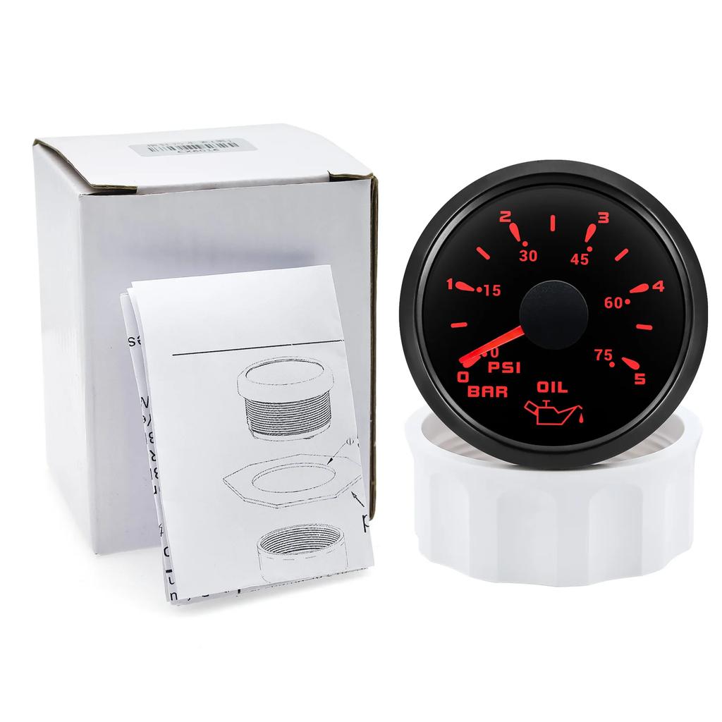 Marine Car Boat 52mm Oil Pressure Gauge+Sensor 0-5Bar 0-10Bar 7 Color Backlight Oil Press Meter Oil Press Indicator 12V/24V