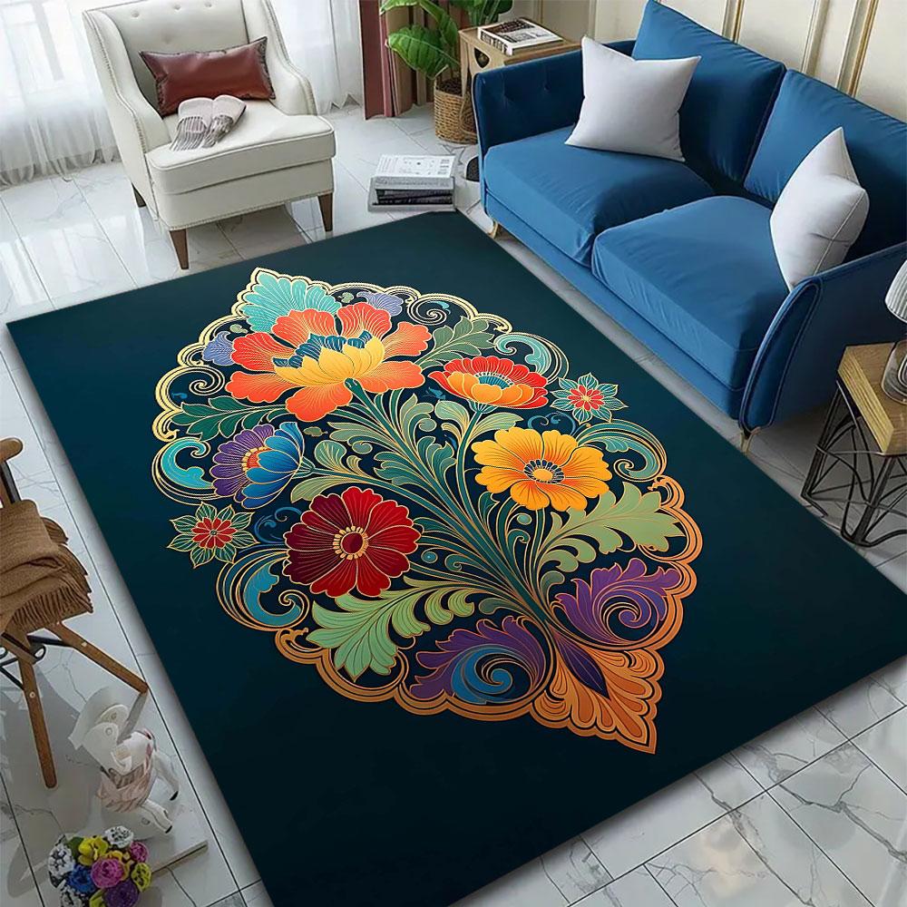 Floral Pattern with Vibrant Colors Patterned carpet, suitable as a non slip play mat for the living room and bedroom sofa