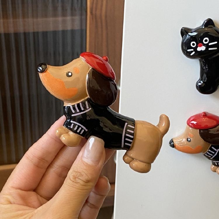 Resins Cartoon Dachshund Cats Shape Fridge Magnets Home Decors Refrigerator Sticker for Kitchen or Office Space Ornament