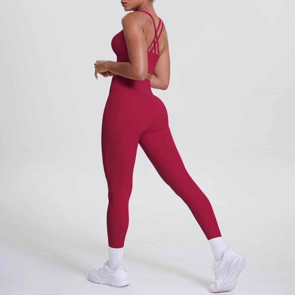 Nude Brushed Cross Back Bra, Casual Sports, Hip Lifting Pants, Fitness Yoga Suit, Two-piece Set