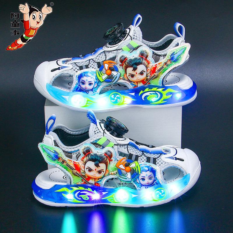 Nezha children s sandals with lights, new summer model, kids beach shoes, toddler boys sandals 23Inner Length14.9cm синий