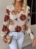 Elegant Bohemian Floral V-Neck Long Sleeve Sweater Pullover