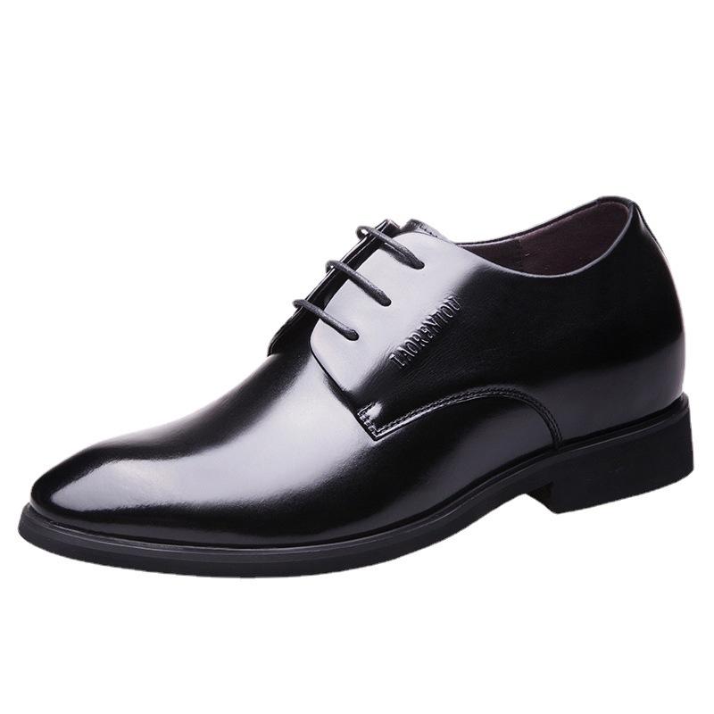 Herren Business Casual Lederschuhe der Marke Old Man Head, Leder-Schuhe mit innerer Erhöhung, Obermaterial aus Rindsleder der ersten Schicht, Schnürschuhe mit runder Spitze, schwarz