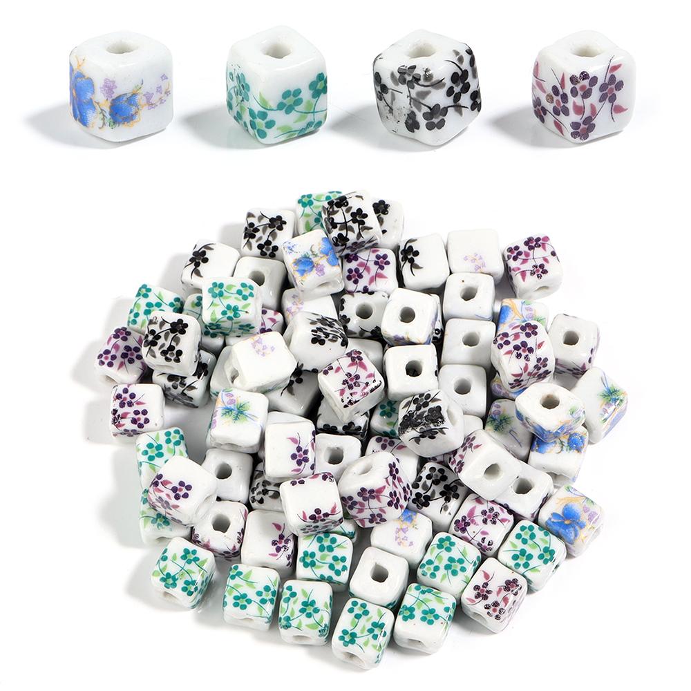 20pcs Square Jingdezhen Ceramic Beads Colorful Flower Loose Beads Chinese Style Spacer Beads For Jewelry Making DIY Bracelet