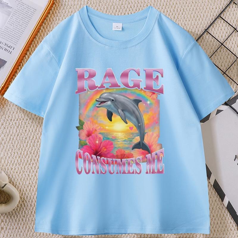 

Rage Consumes Me Dolphin Tshirt Unisex Women Retro Comfortable Funny Meme TShirt Silly Weird Graphic T Shirts Unisex Clothes 4XL