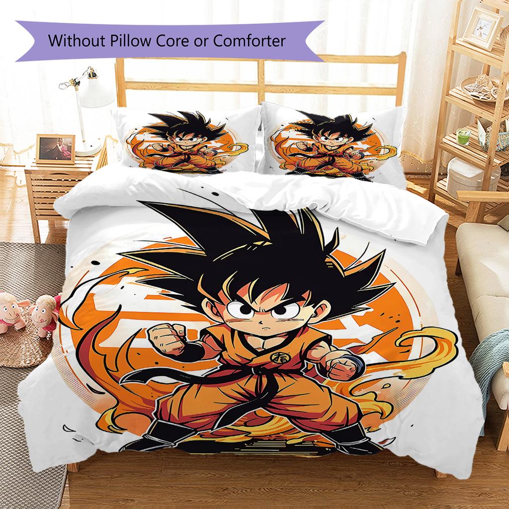 Son Goku Pattern Bedding,Quilt Set Quilt Cover Pillowcase Home Birthday Gift (1 * duvet cover + 2 * pillowcase, without core)