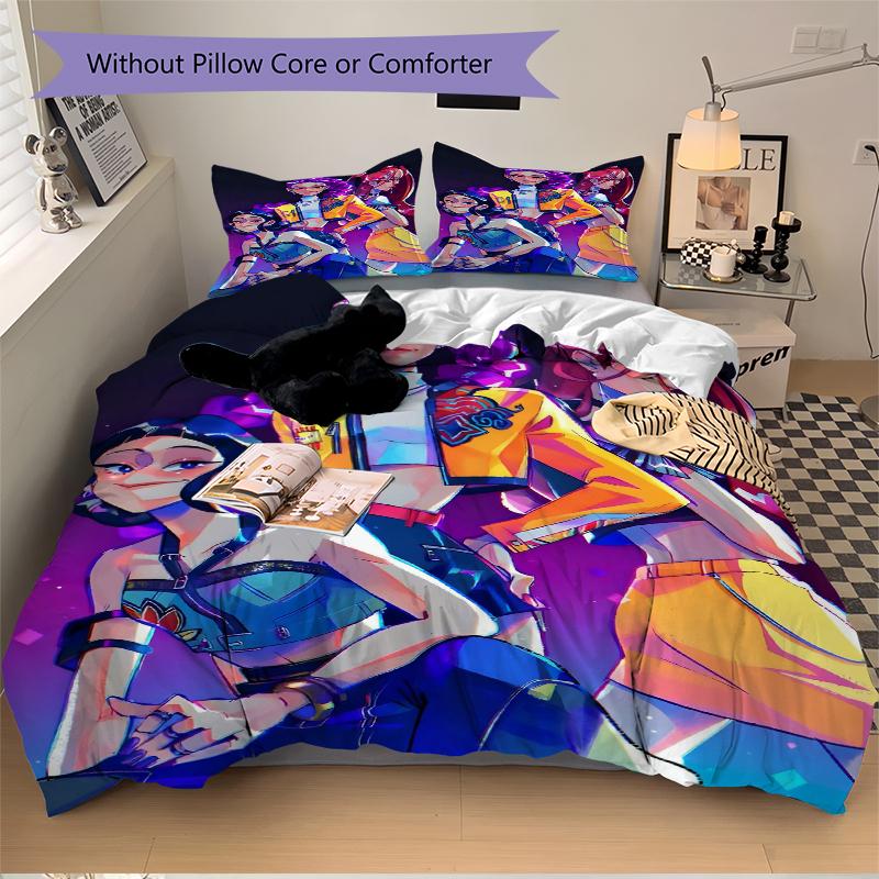 3Pcs Colorful Fashion Trio Bedding Set Soft Fabric Duvet Cover Pillowcases Home Christmas Xmas Halloween Gift 1 Duvet Cover 2 Pillowcase N1261