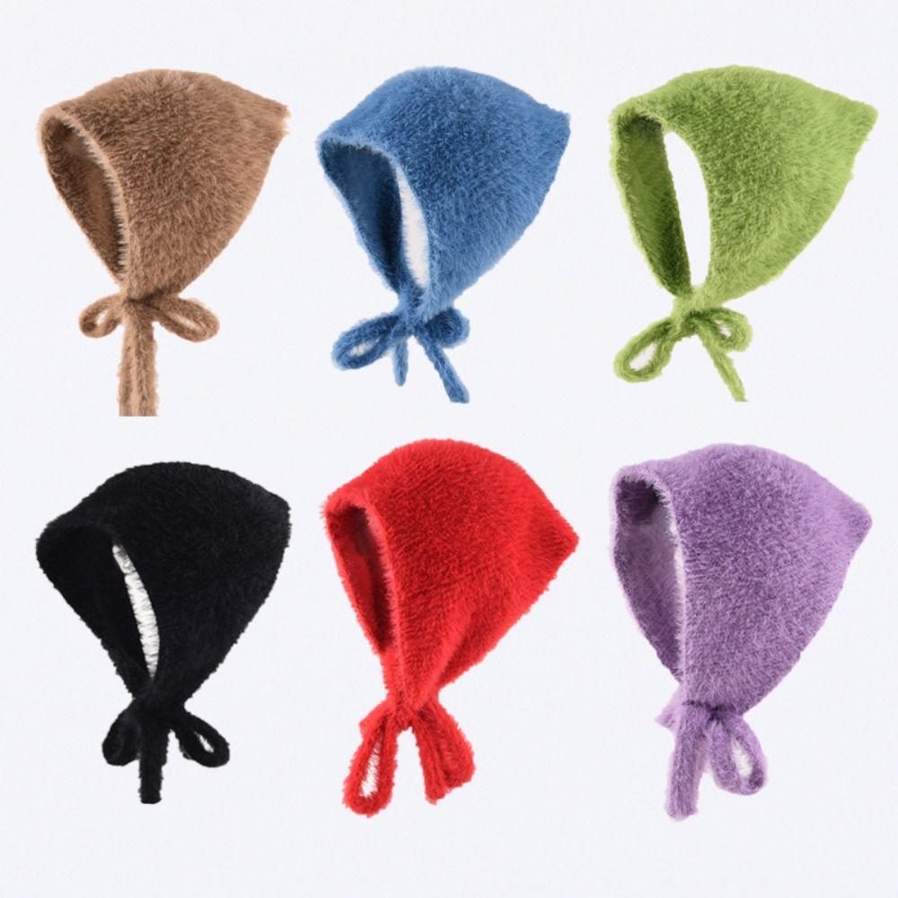 Retro Knitted Triangle Scarf Solid Color Turban Cute Bandana Vacation