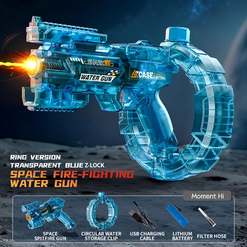 Ring-shaped Electric Water Gun Kids Cool Toy Automatic Water Squirt Gun with Colorful Lights and Sound Summer Outdoor Toy Gift